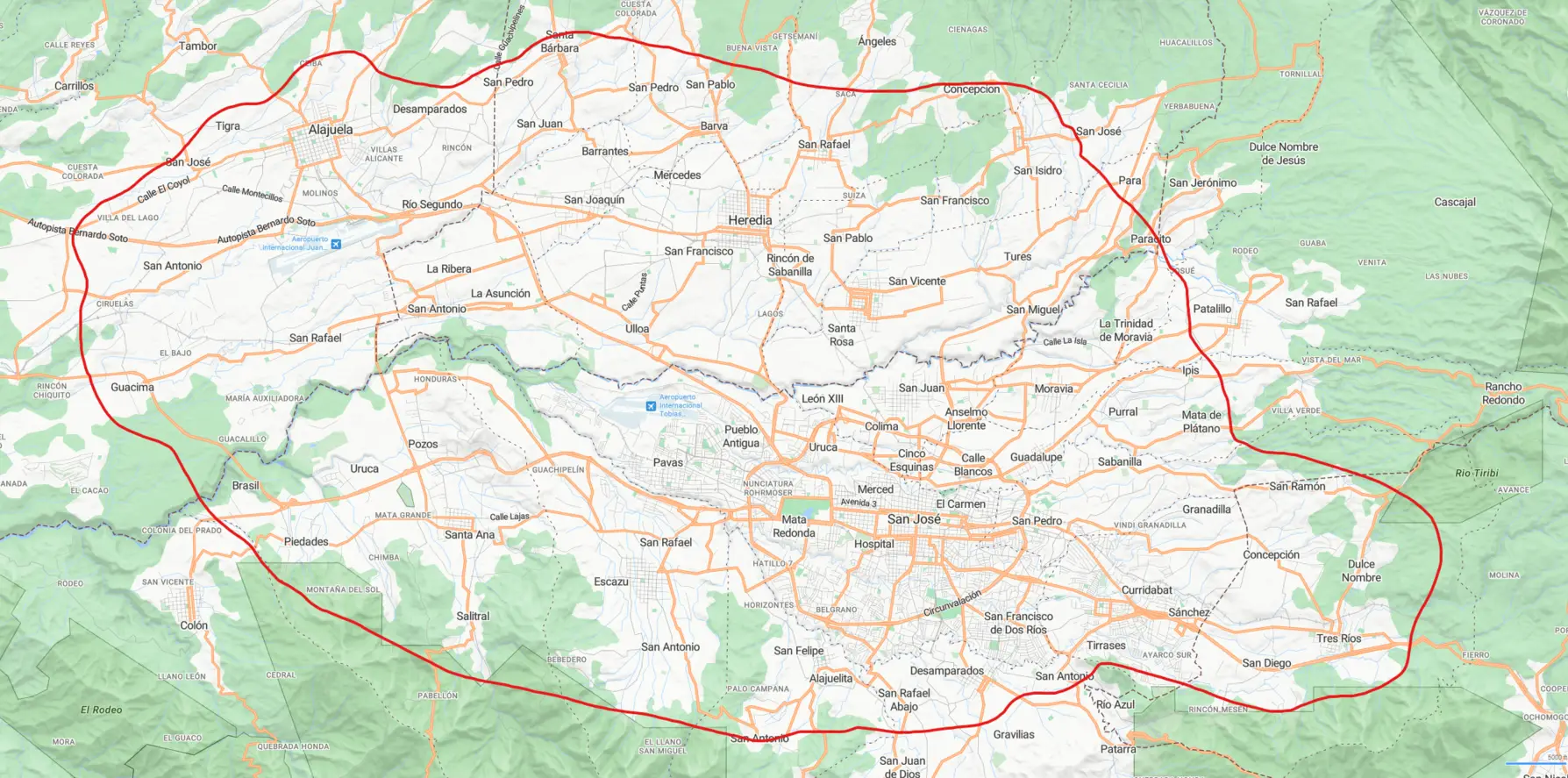 Mapa de cobertura del Gran Área Metropolitana de Costa Rica